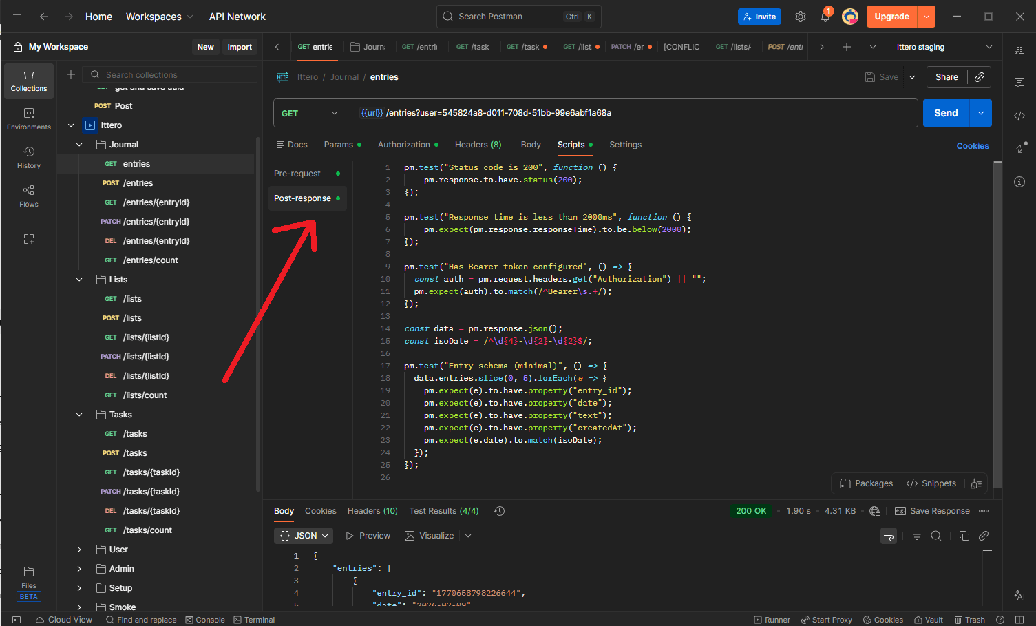 Postman testing tabs